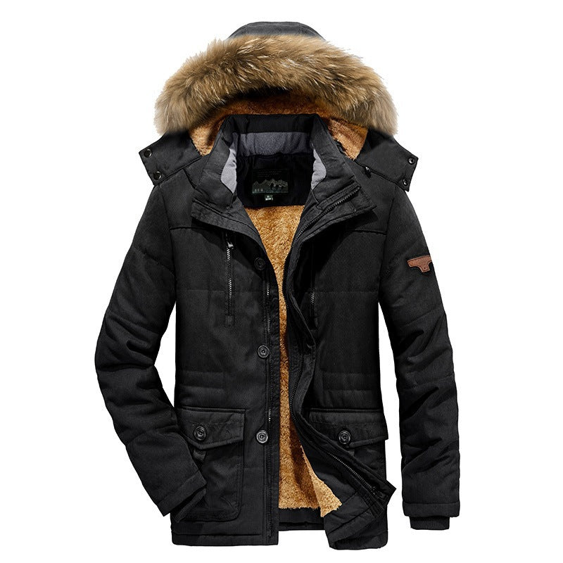Men's Arctic Utility Parka with Full Fleece Lining, Two-Way Zip and Detachable Fur Hood