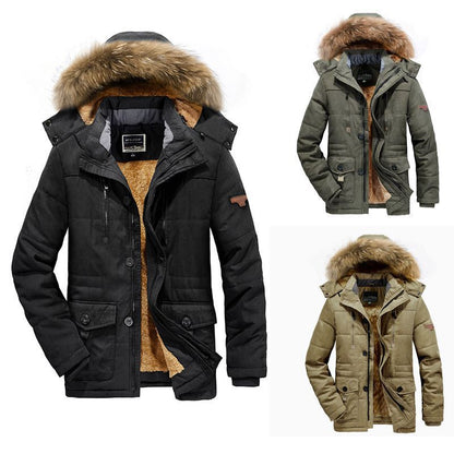 Men's Arctic Utility Parka with Full Fleece Lining, Two-Way Zip and Detachable Fur Hood