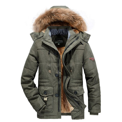 Men's Arctic Utility Parka with Full Fleece Lining, Two-Way Zip and Detachable Fur Hood