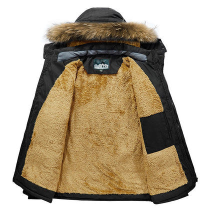 Men's Arctic Utility Parka with Full Fleece Lining, Two-Way Zip and Detachable Fur Hood