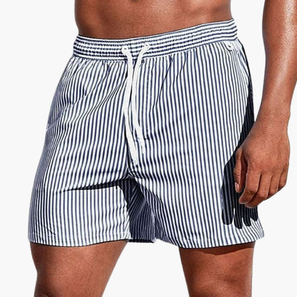 Men's Board Shorts with Stripes and Elastic Waistband
