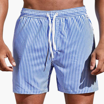 Men's Board Shorts with Stripes and Elastic Waistband
