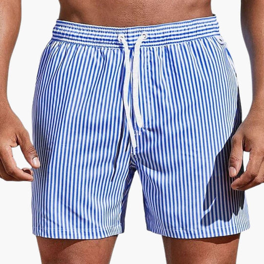 Men's Board Shorts with Stripes and Elastic Waistband