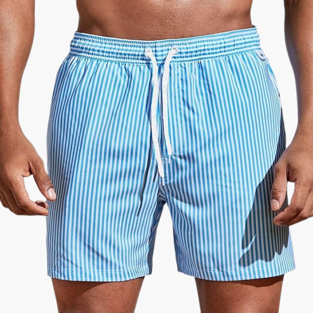 Men's Board Shorts with Stripes and Elastic Waistband
