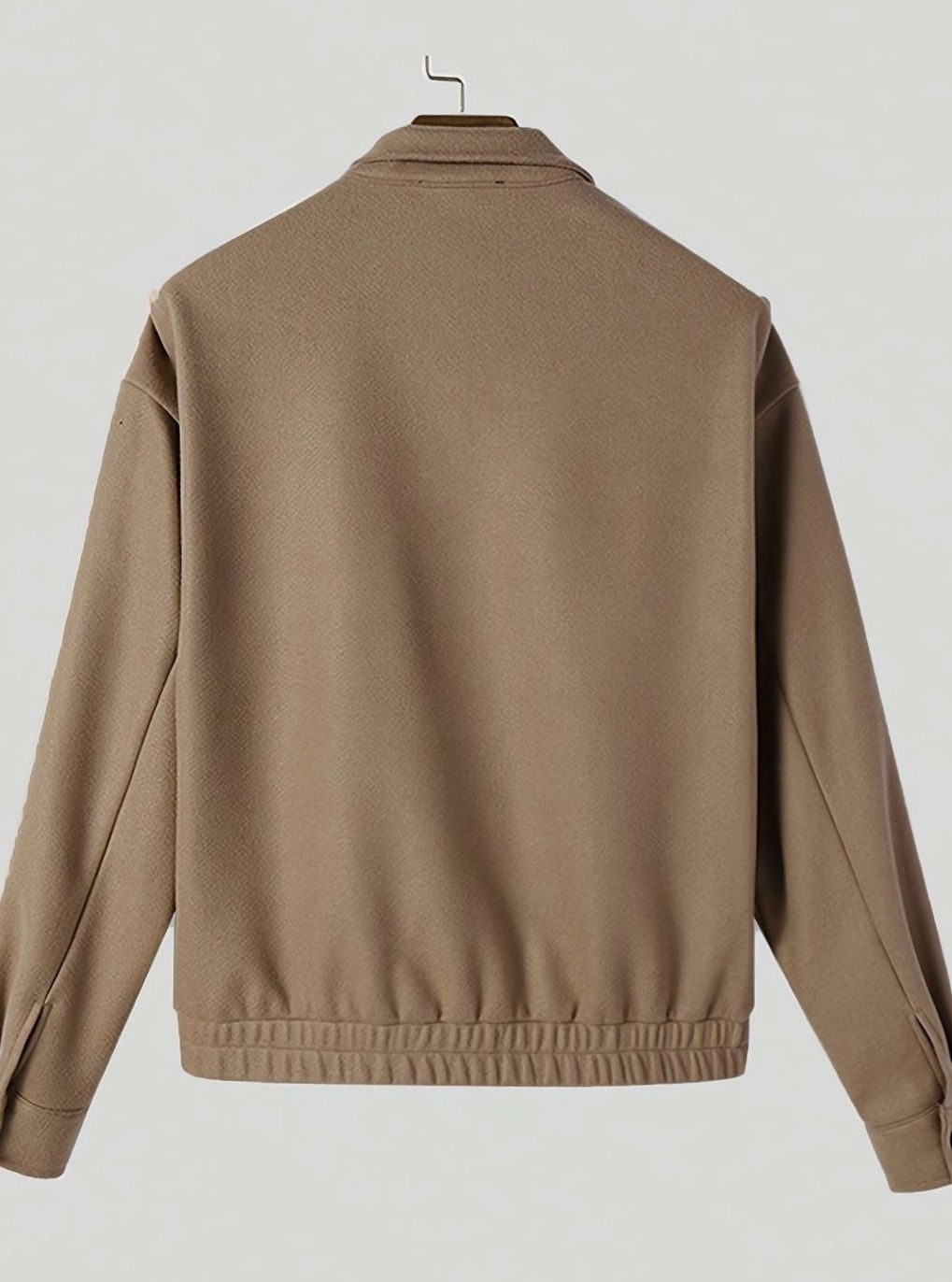 Men's Button-Front Wool-Look Bomber Jacket with Stand Collar