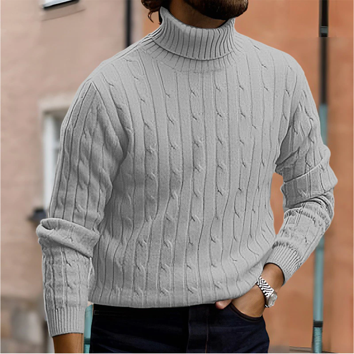 Men's Cable-Knit Turtleneck Winter Sweater