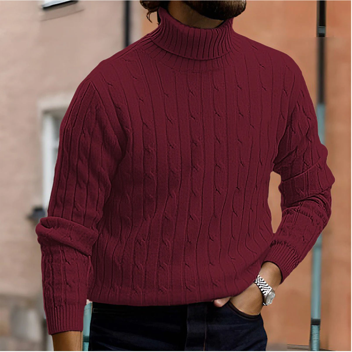 Men's Cable-Knit Turtleneck Winter Sweater