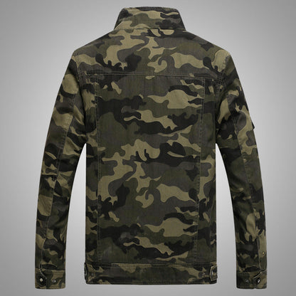 Men's Camouflage Field Jacket in Durable Canvas with Epaulettes, Multiple Pockets and Stand-Up Collar