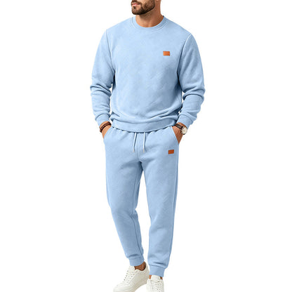 Men's Casual Textured Fleece Sweatsuit with Crewneck, Drawstring Waist and Pockets
