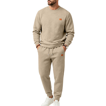 Men's Casual Textured Fleece Sweatsuit with Crewneck, Drawstring Waist and Pockets