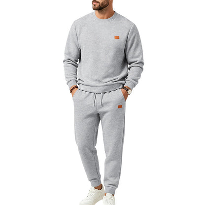 Men's Casual Textured Fleece Sweatsuit with Crewneck, Drawstring Waist and Pockets