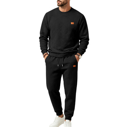 Men's Casual Textured Fleece Sweatsuit with Crewneck, Drawstring Waist and Pockets