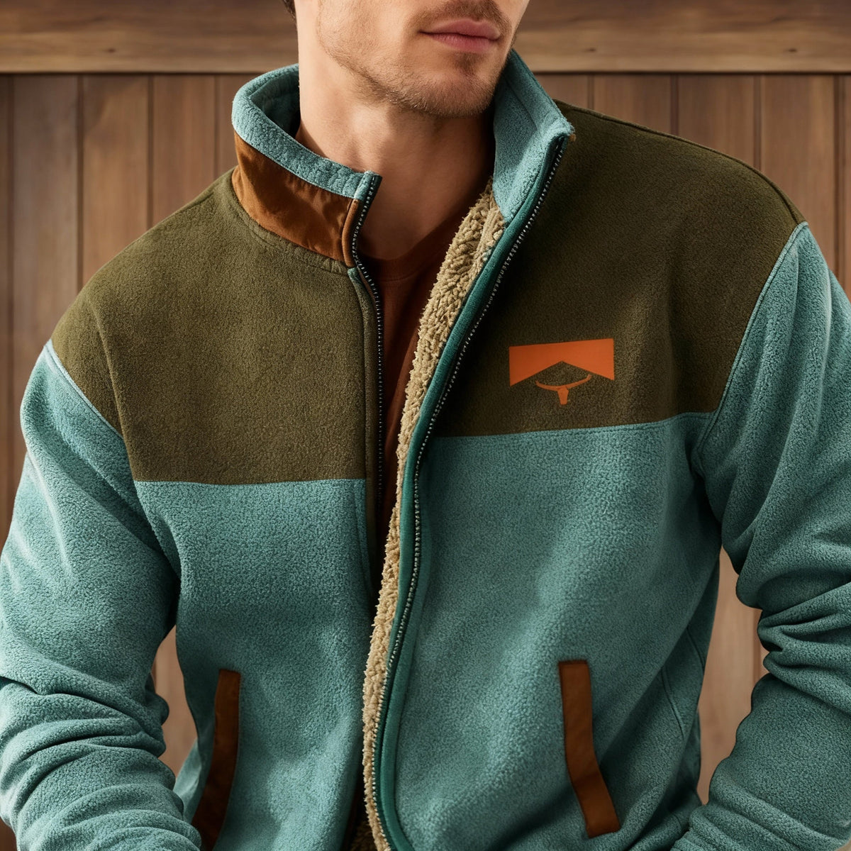 Men's Casual Zip-Up Fleece Jacket with Turn-Down Collar