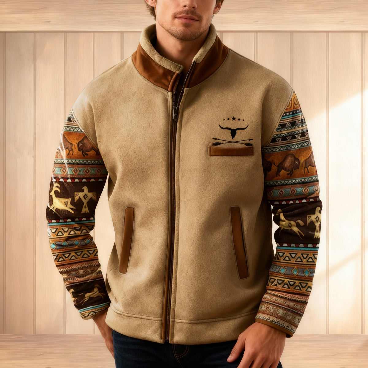 Men's Casual Zip-Up Fleece Jacket with Turn-Down Collar