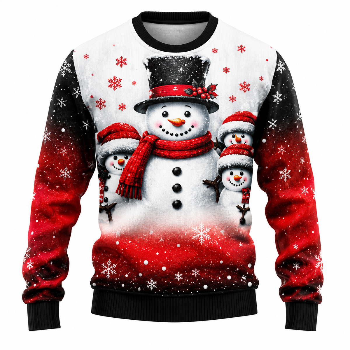 Men's Christmas Sweater | Santa, Snowman & Snow-Covered Trees Print | Crew Neck, Straight Fit & Ribbed Cuffs