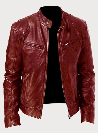 Men's Classic Moto-Inspired Zip-Up Faux Leather Jacket