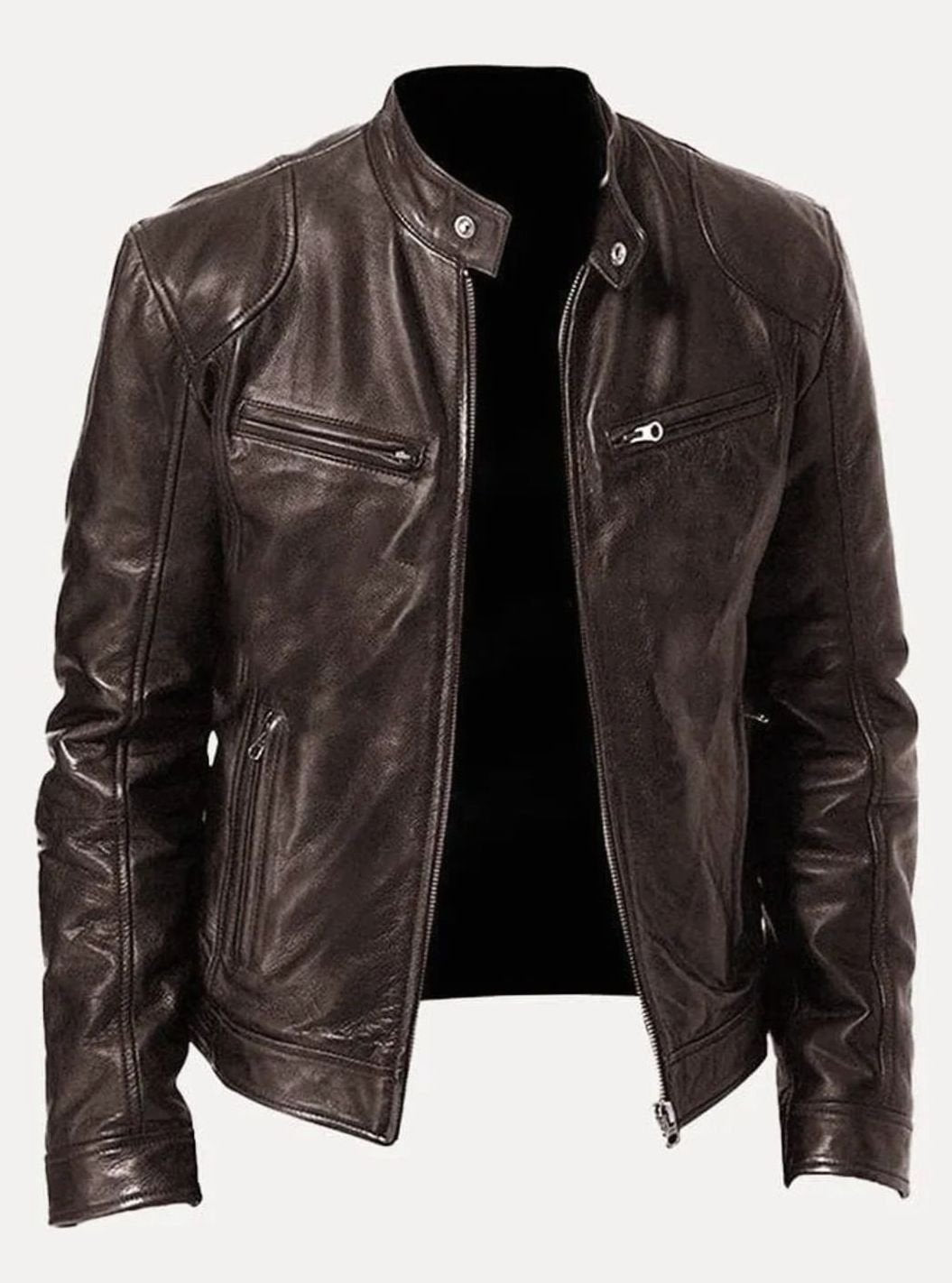 Men's Classic Moto-Inspired Zip-Up Faux Leather Jacket