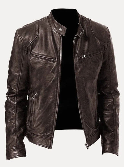 Men's Classic Moto-Inspired Zip-Up Faux Leather Jacket