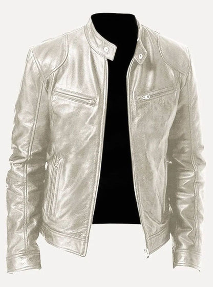 Men's Classic Moto-Inspired Zip-Up Faux Leather Jacket