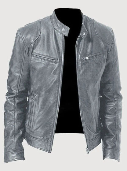 Men's Classic Moto-Inspired Zip-Up Faux Leather Jacket
