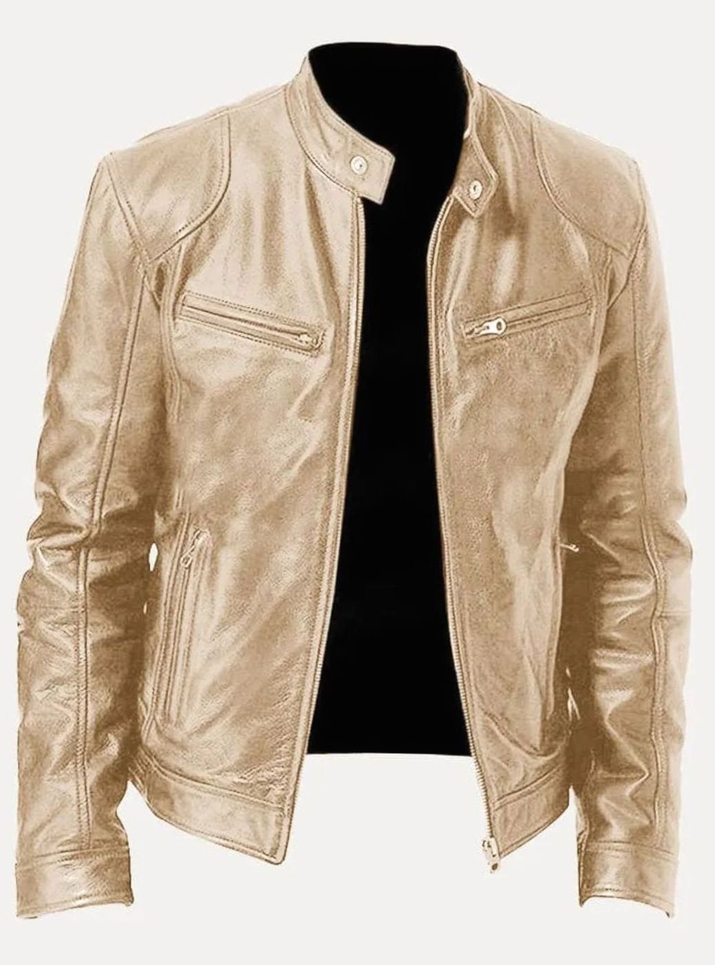 Men's Classic Moto-Inspired Zip-Up Faux Leather Jacket
