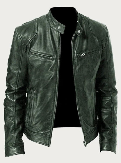 Men's Classic Moto-Inspired Zip-Up Faux Leather Jacket