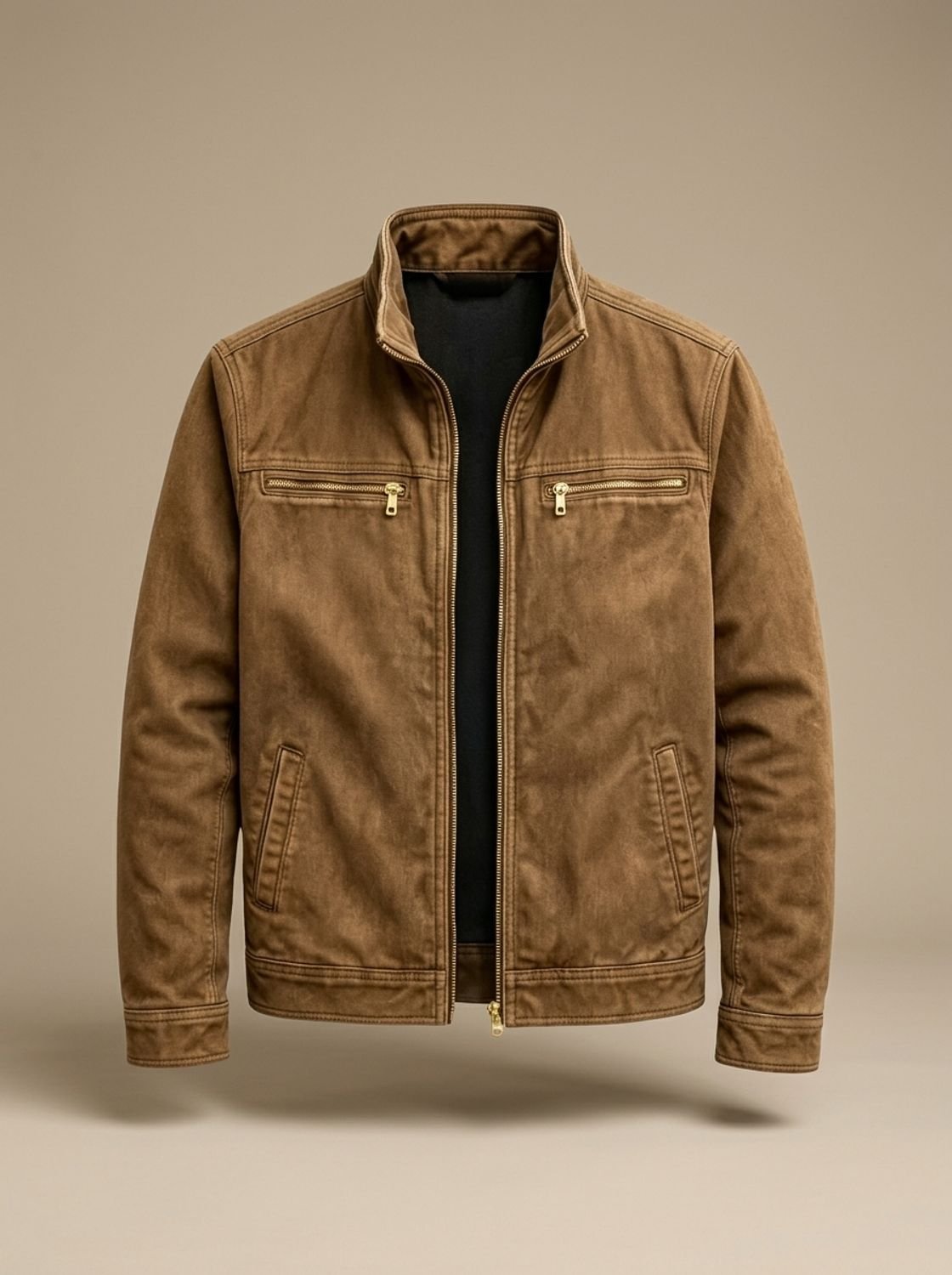 Men's Cotton Stand-Collar Multi-Pocket Zip-Up Jacket