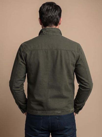 Men's Cotton Stand-Collar Multi-Pocket Zip-Up Jacket
