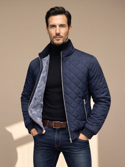 Men's Diamond-Quilted Fleece-Lined Full-Zip Winter Jacket