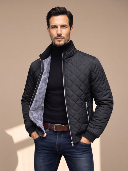 Men's Diamond-Quilted Fleece-Lined Full-Zip Winter Jacket