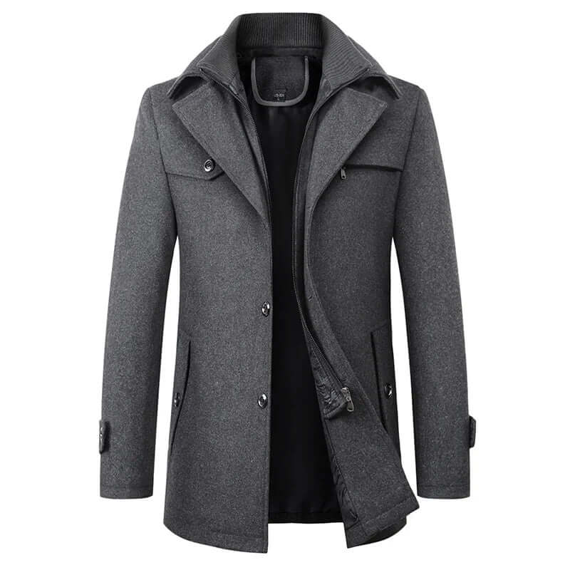 Men's Double-Breasted Coat, Windproof and Warm-Lined