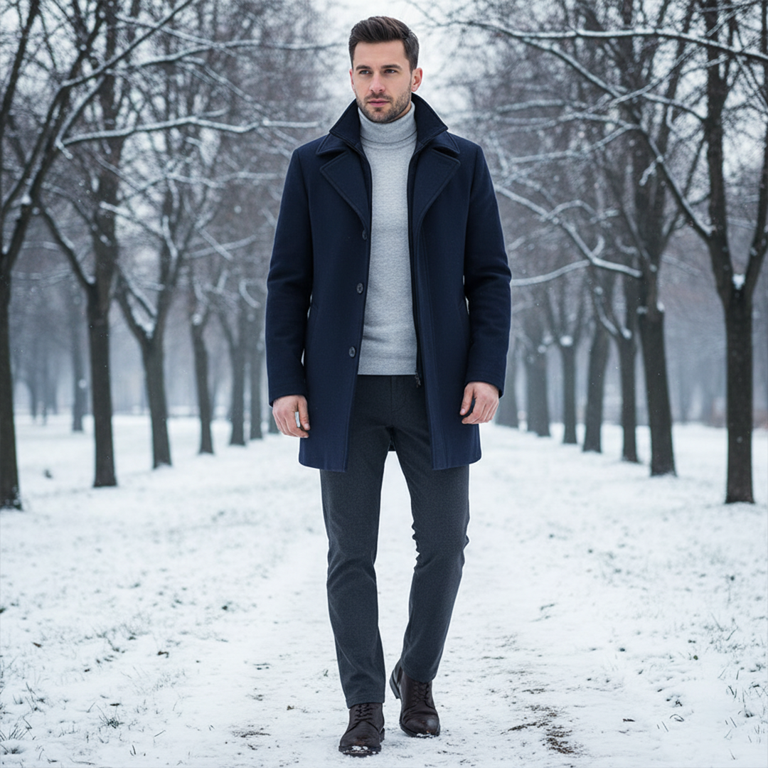 Men's Double-Breasted Coat, Windproof and Warm-Lined