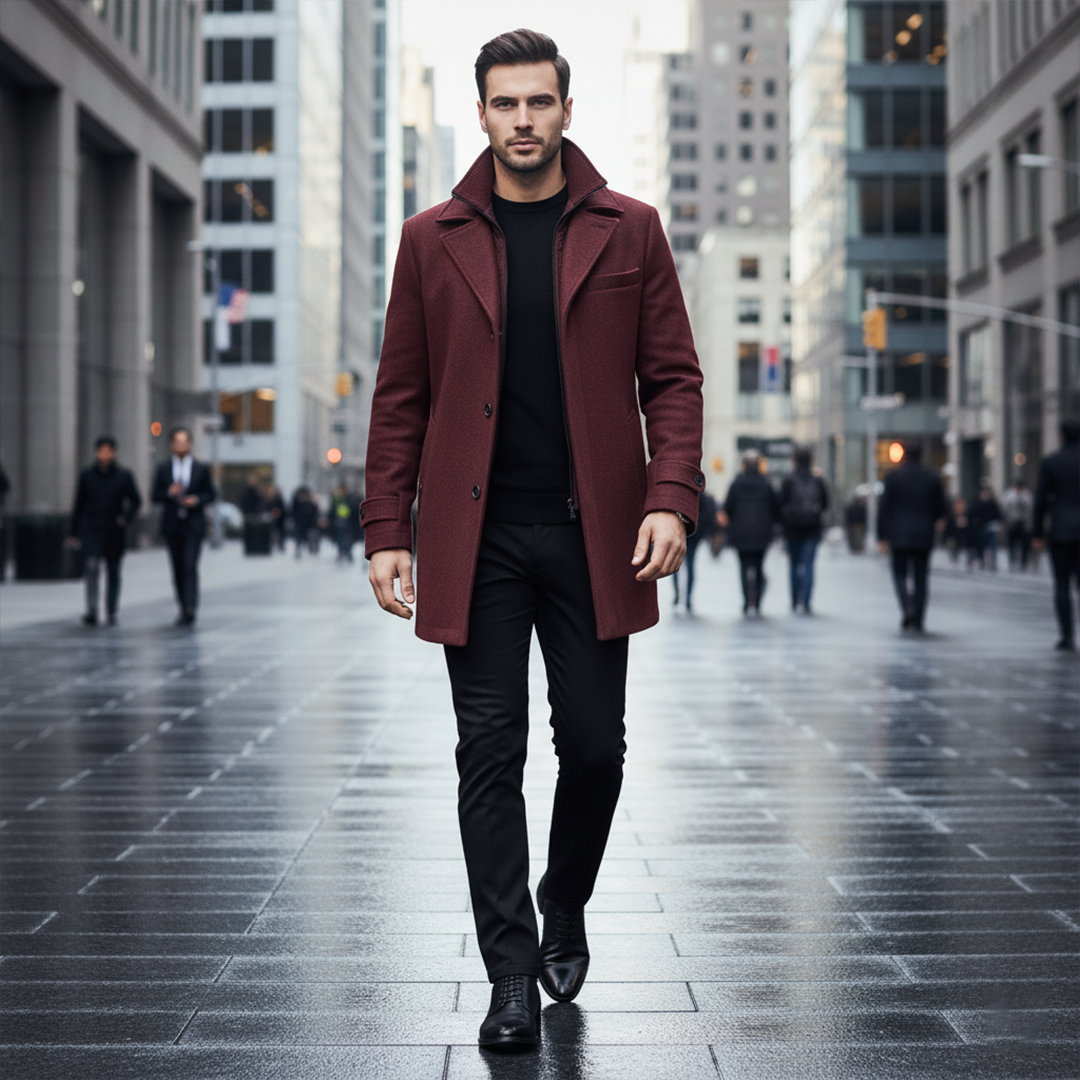 Men's Double-Breasted Coat, Windproof and Warm-Lined