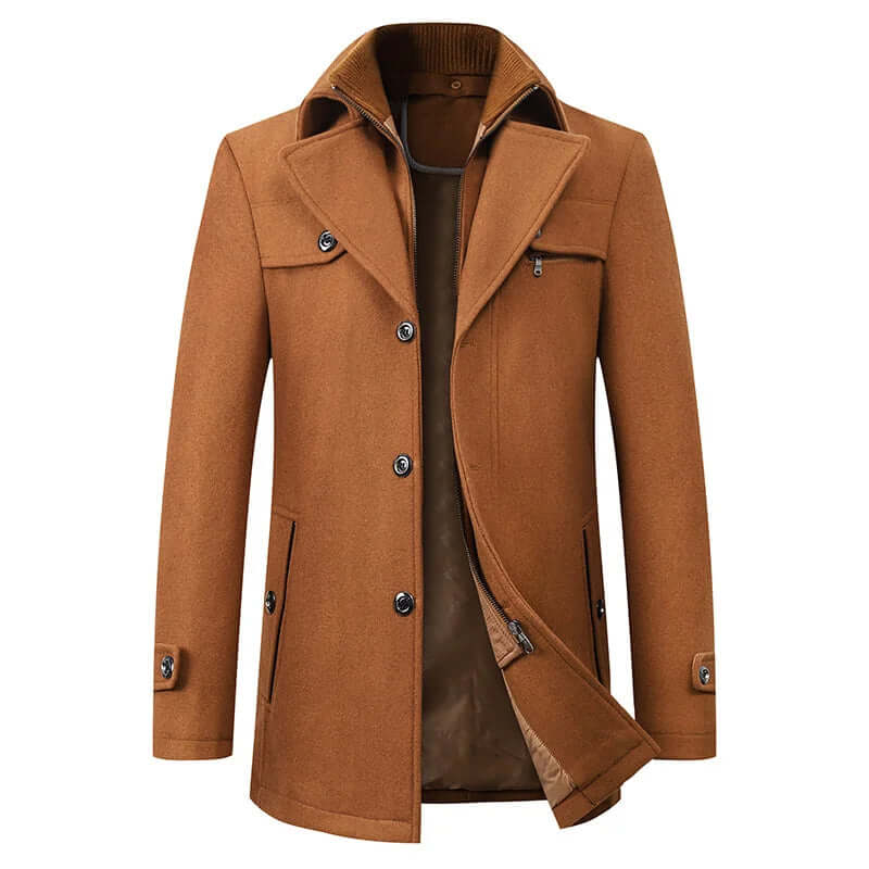 Men's Double-Breasted Coat, Windproof and Warm-Lined