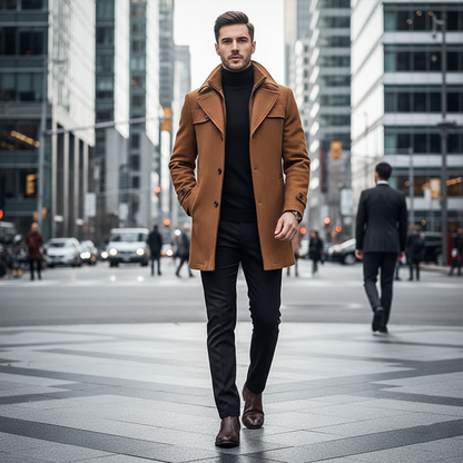 Men's Double-Breasted Coat, Windproof and Warm-Lined