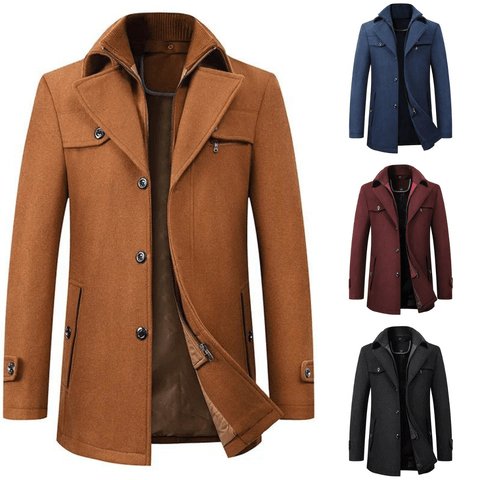 Men's Double-Breasted Coat, Windproof and Warm-Lined