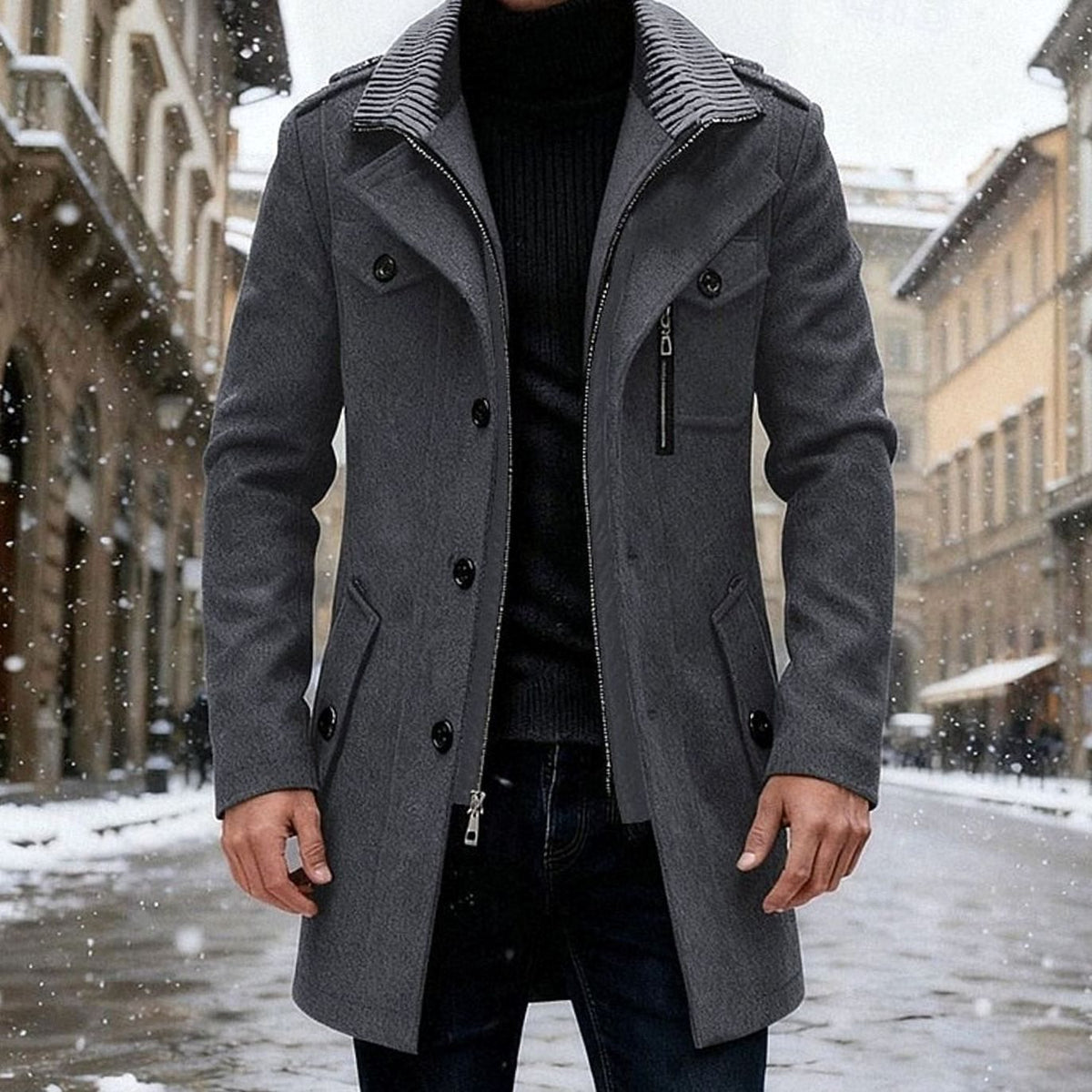 Men's Double-Breasted Tailored Wool Overcoat