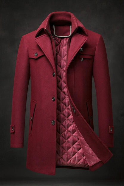Men's Double-Collar Quilted-Lined Wool Overcoat