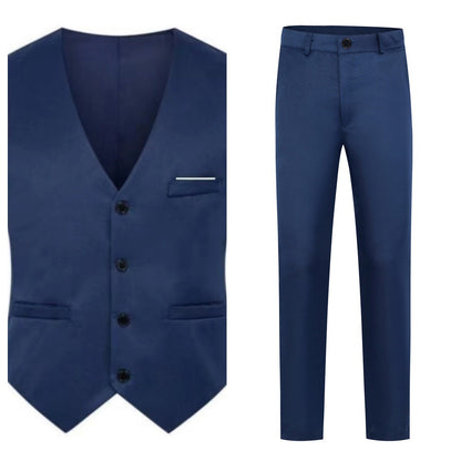 Men's Elegant Satin Waistcoat with V-Neck and Slim-Fit Suit Trousers