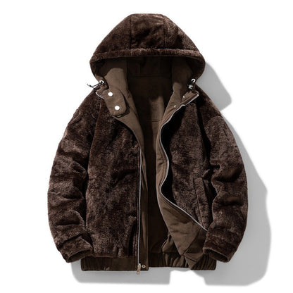 Men's Faux Suede Hooded Jacket with Teddy Fleece Lining