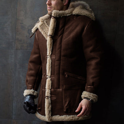 Men's Hooded Sheepskin Coat with Pockets