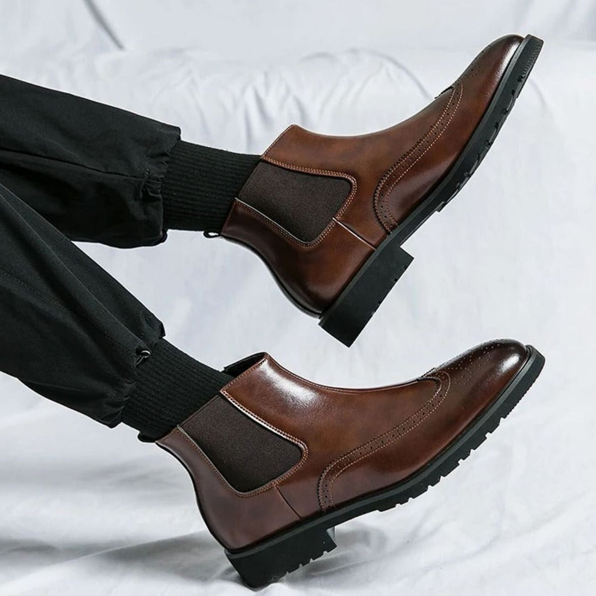 Men's Leather Brogue Chelsea Boots