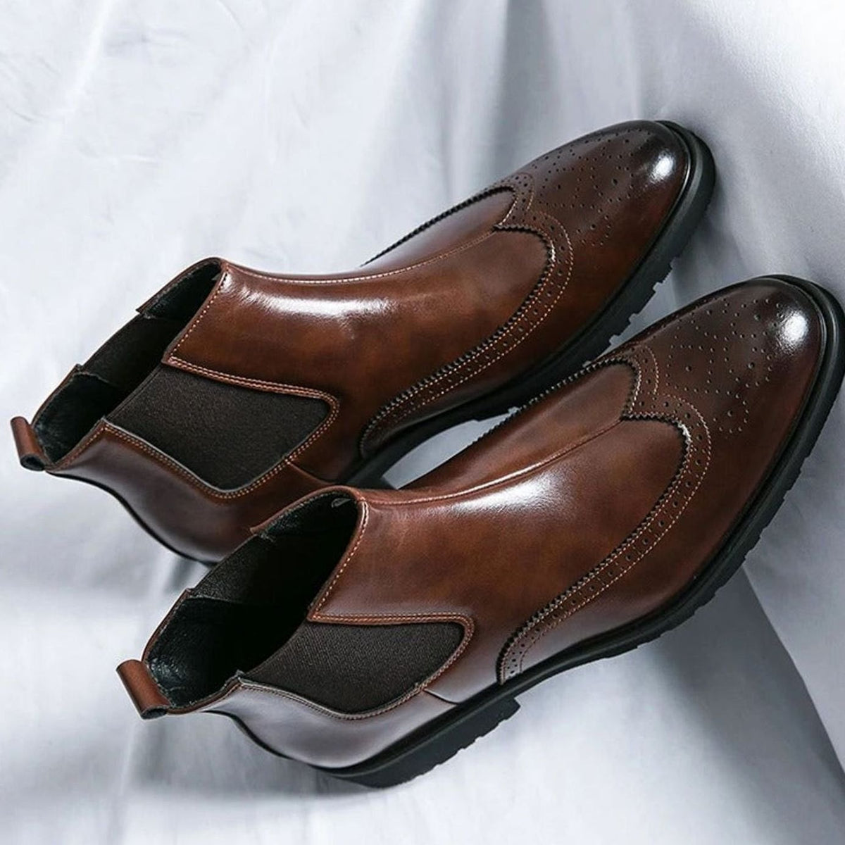 Men's Leather Brogue Chelsea Boots