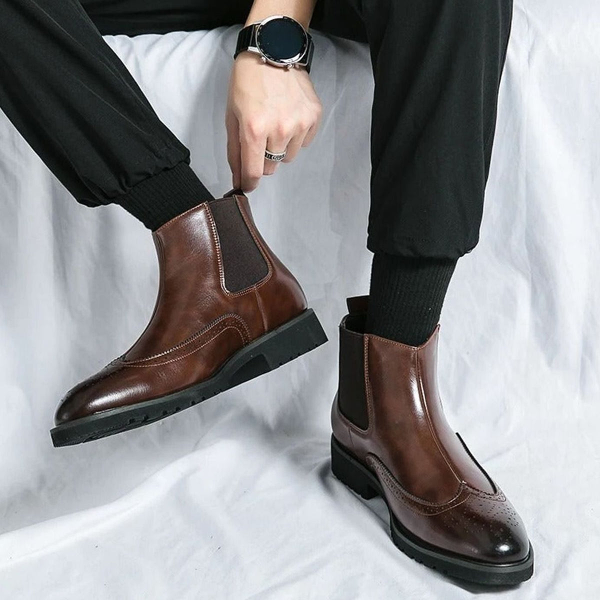 Men's Leather Brogue Chelsea Boots