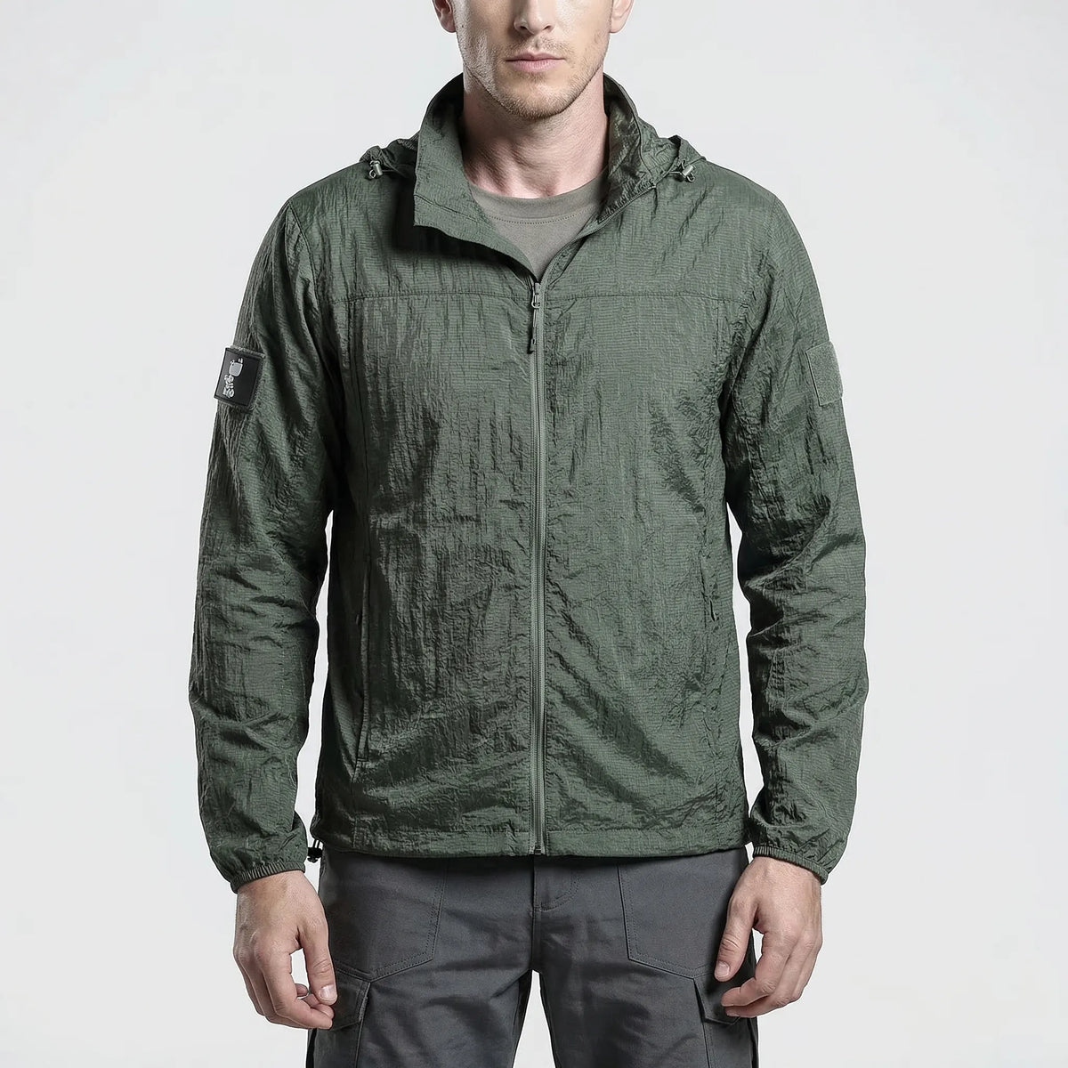 Men's Lightweight Hooded Tactical Windbreaker Jacket