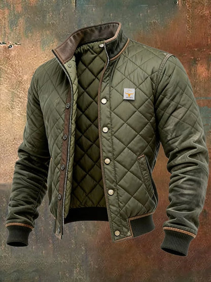 Men's Lined Quilted Bomber Jacket with Stand Collar