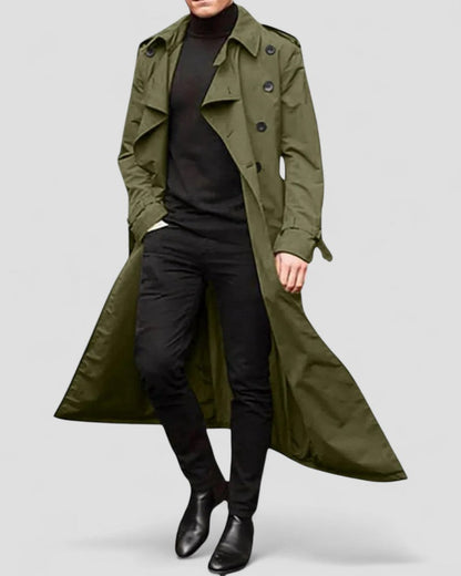 Men's Long Double-Breasted Trench Coat Modern Style