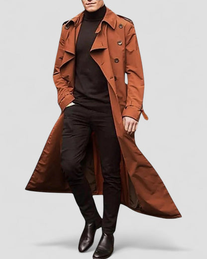 Men's Long Double-Breasted Trench Coat Modern Style