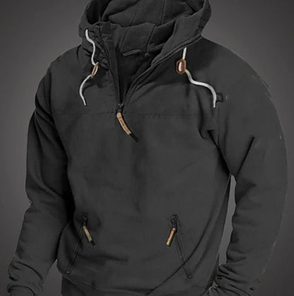 Men's Long Sleeve Half-Zip Drawstring Hooded Sweatshirt