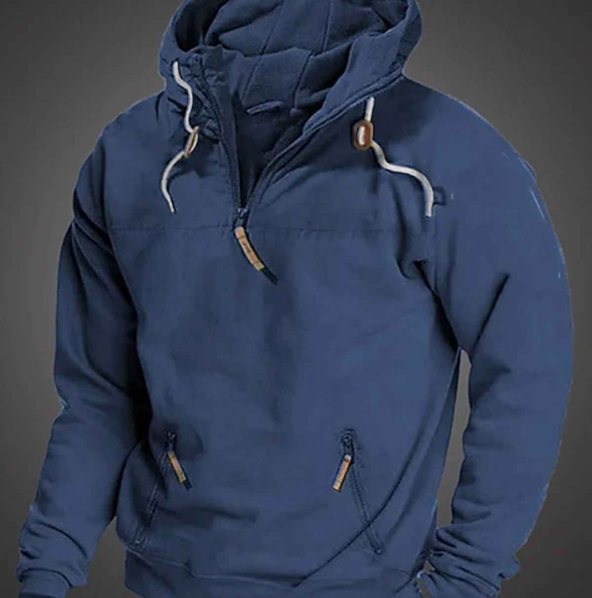 Men's Long Sleeve Half-Zip Drawstring Hooded Sweatshirt